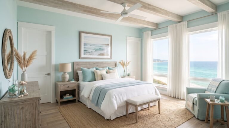 Aqua bedroom with weathered wood… 202607262058