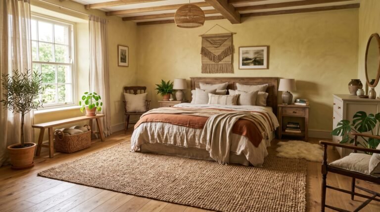 Bedroom with jute rug 2K 202607290336