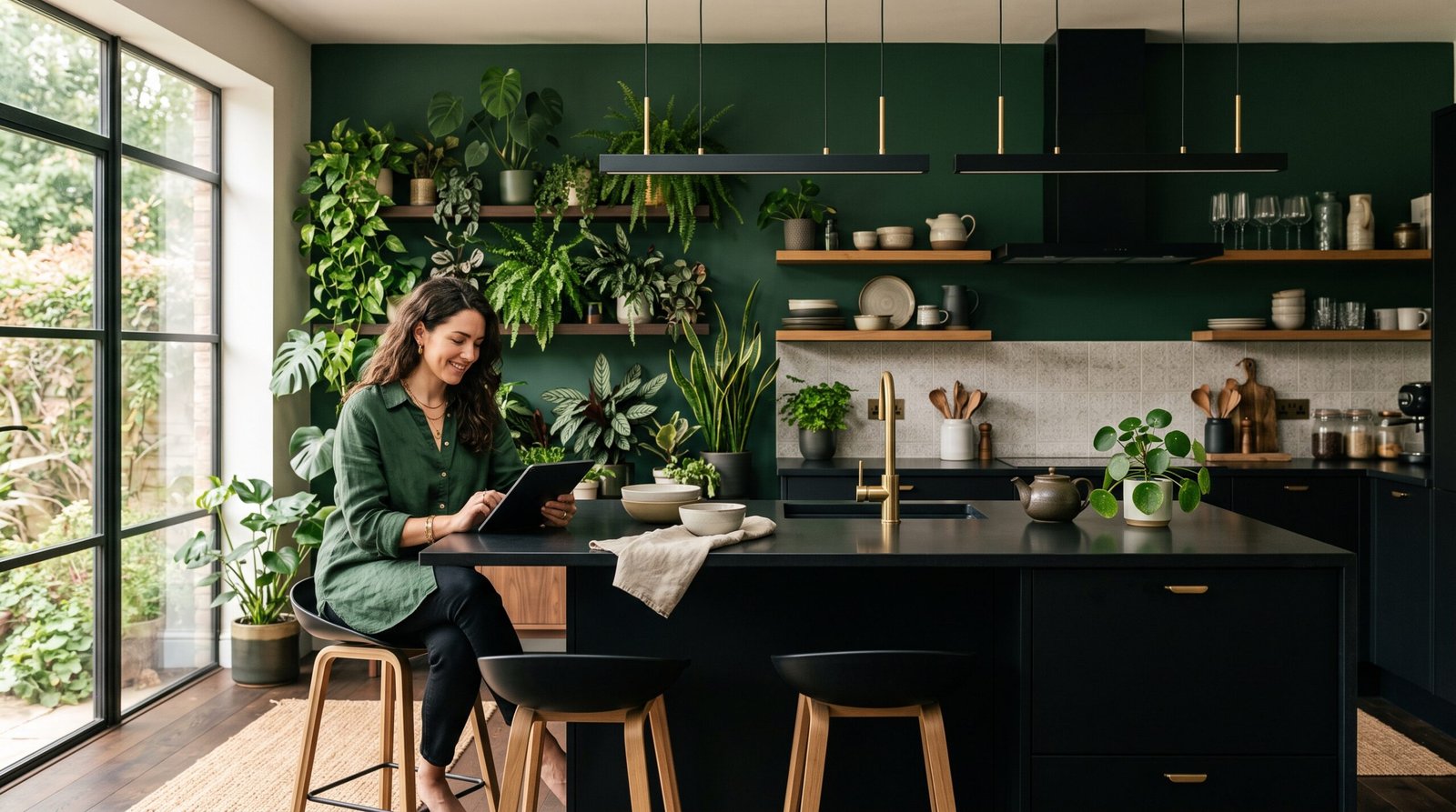 Black green kitchen island accent 202607270125