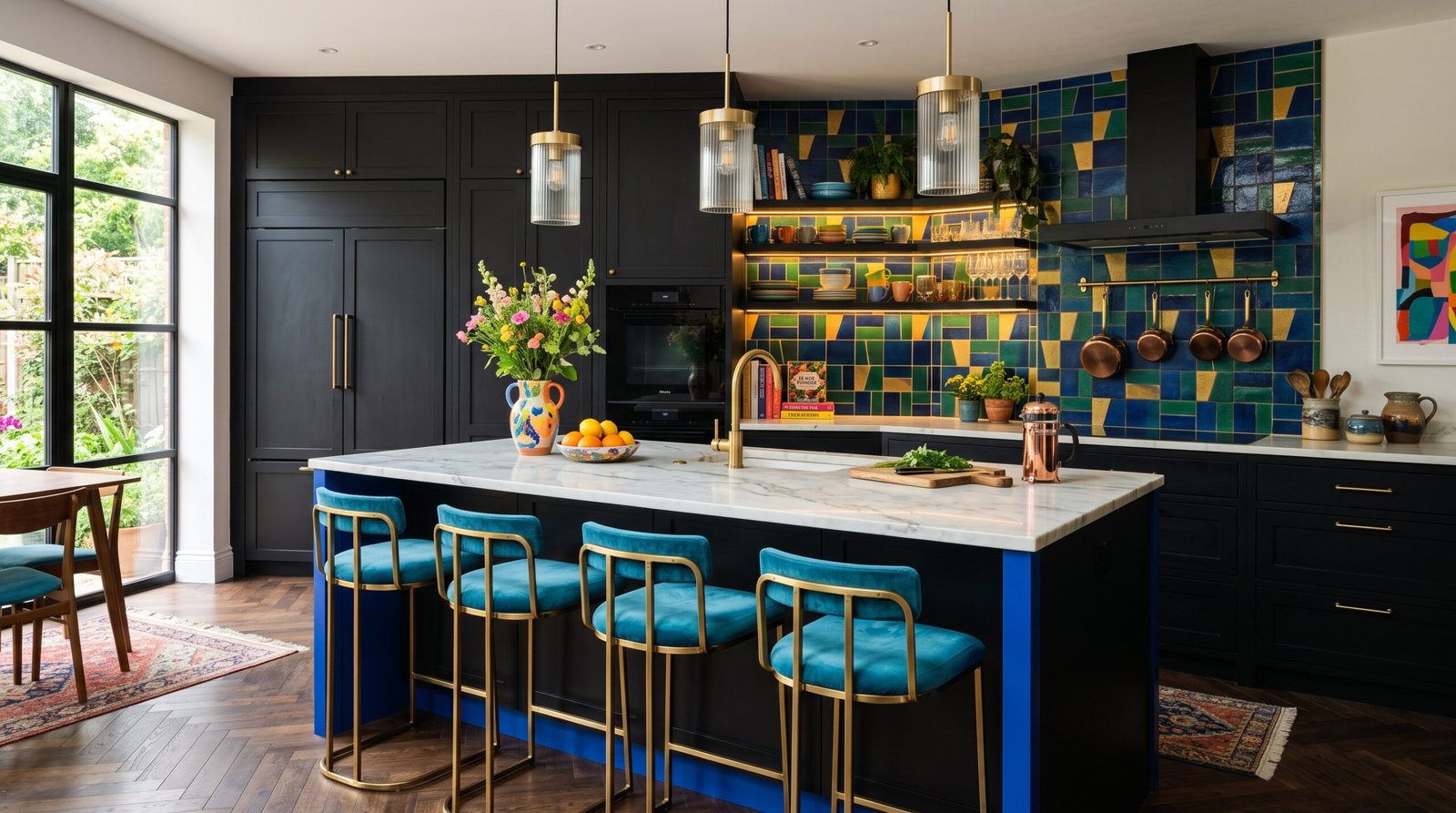 Black kitchen with color accents 202607301211