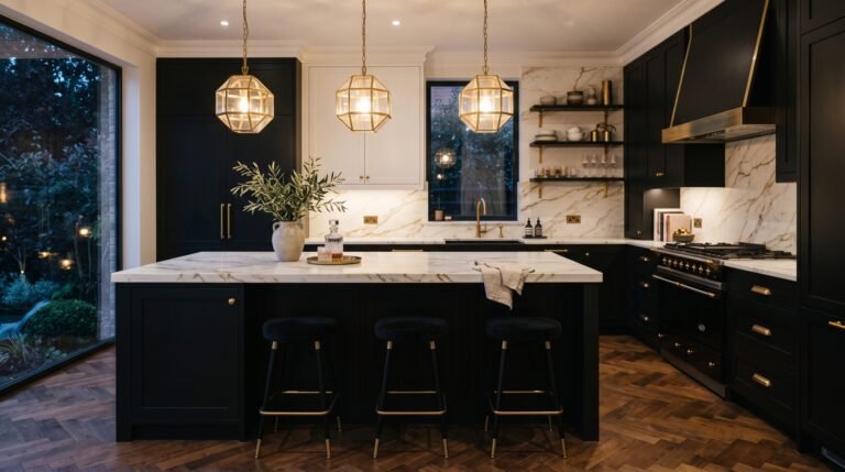 Black white gold kitchen island 202607290708