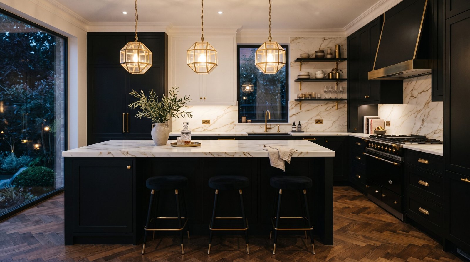 Black white gold kitchen island 202607290708