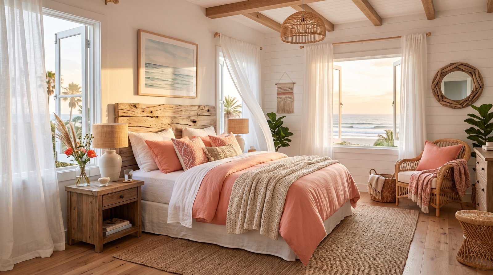 Coastal bedroom with coral palette 202607261740