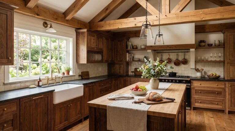 Craftsman kitchen with wood beams 202607301229