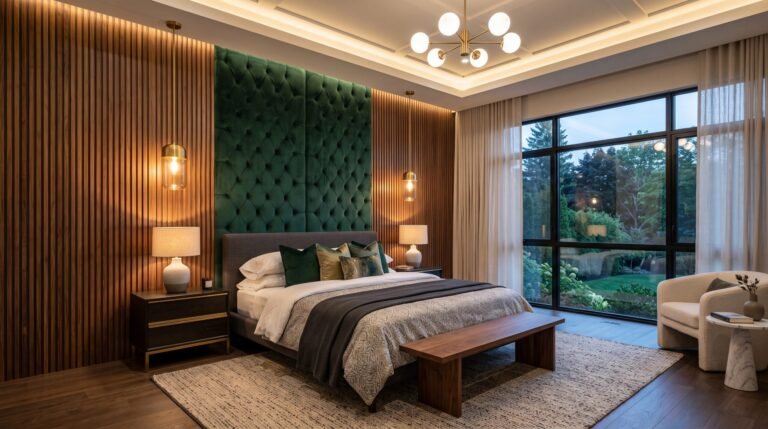 Elegant bedroom wood slat wall 202607290245
