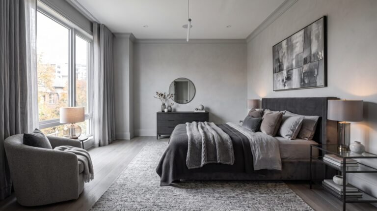 Elegant gray bedroom layered tex… 202607281727