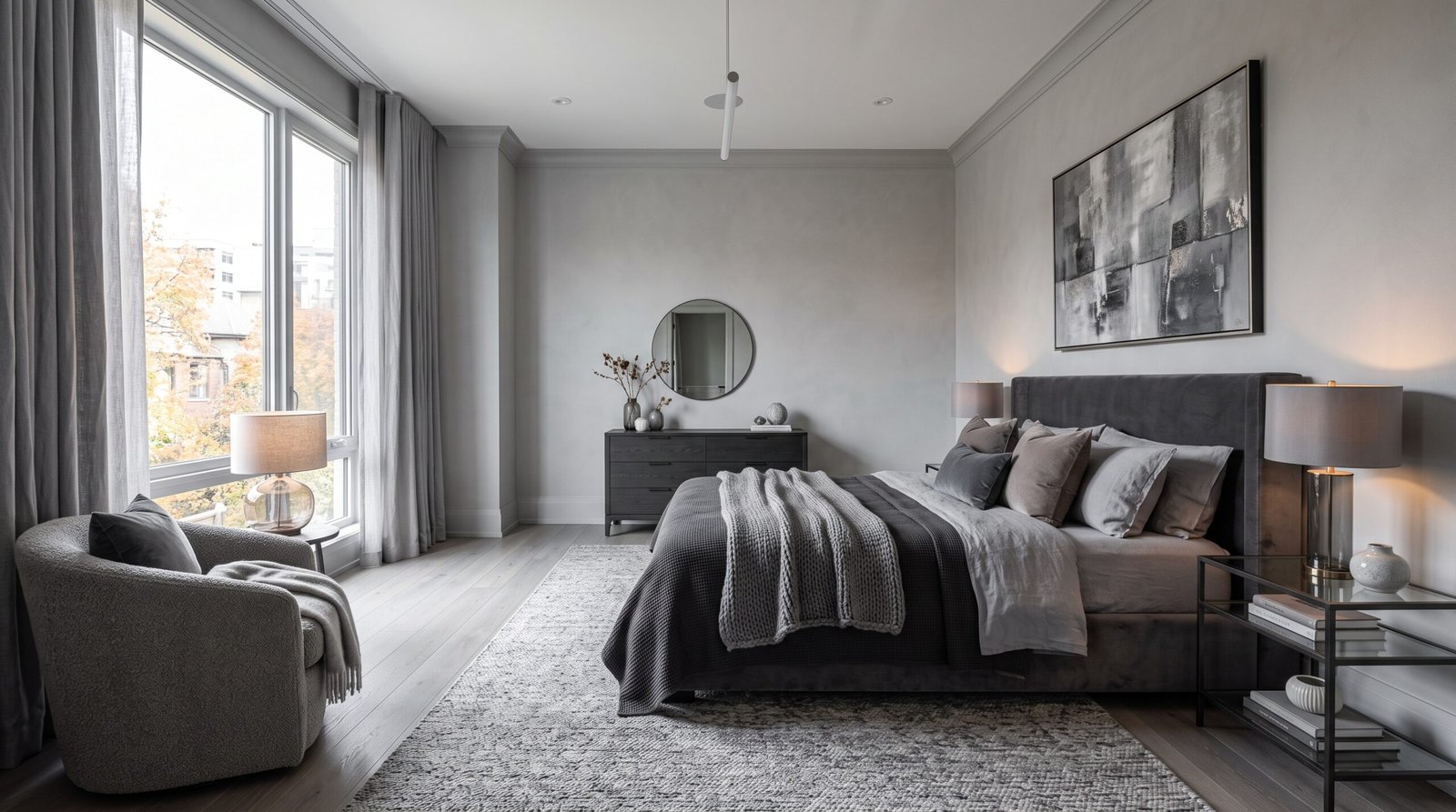 Elegant gray bedroom layered tex… 202607281727