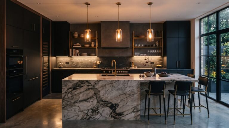 Modern dark kitchen with island 202607270900