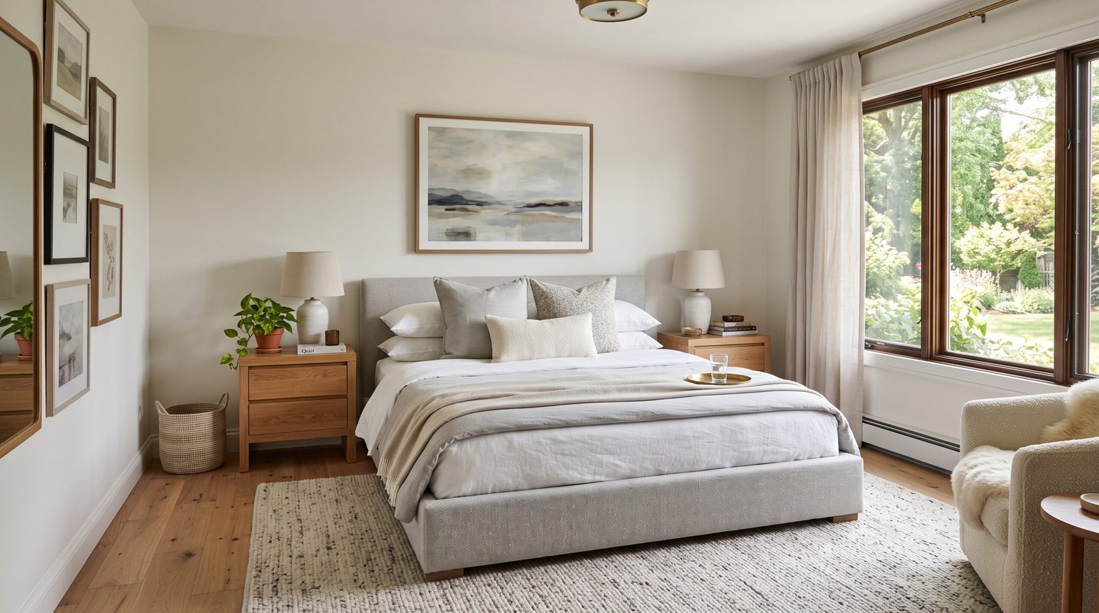 Styled bedroom with platform bed 202607290020