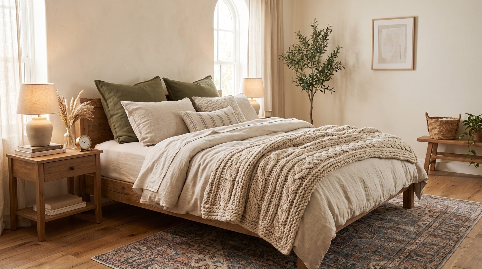 Bed with chunky knit throw 202608101447