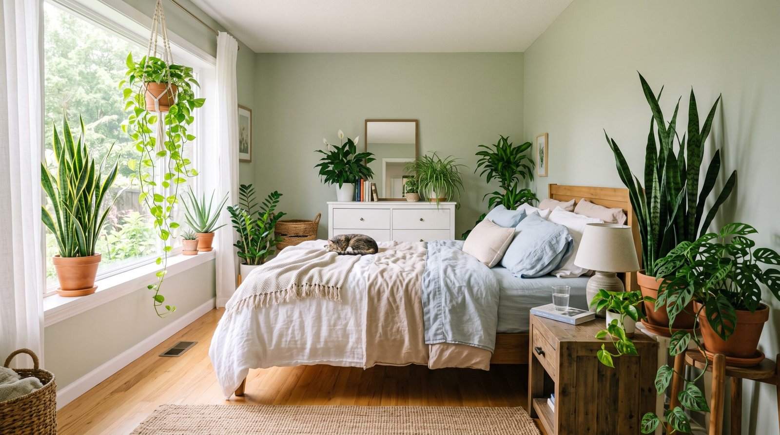 Bedroom with air purifying plants 2K 202608061135