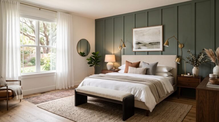 Bedroom with board accent wall 202608011253