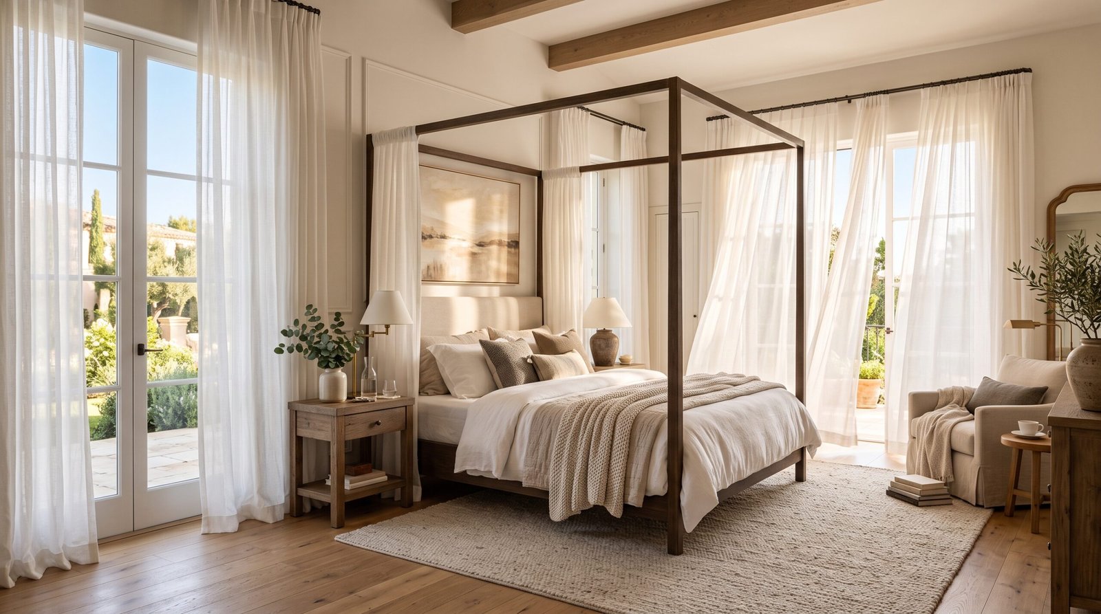 Bedroom with flowing curtains 2K 202608011107
