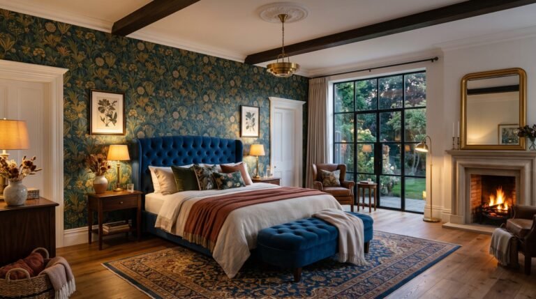 Bedroom with statement wallpaper 2K 202608011239