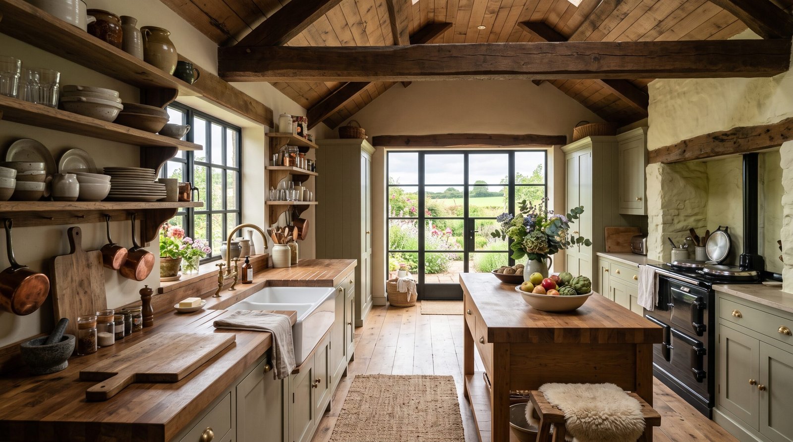 Farmhouse kitchen with wood beams 202608022000
