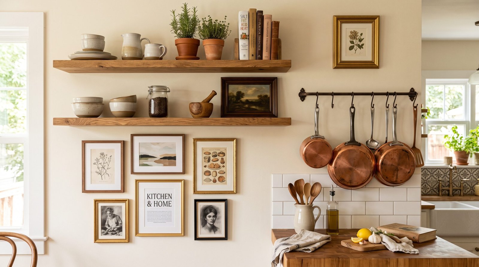 Kitchen wall with shelves and 202608131819