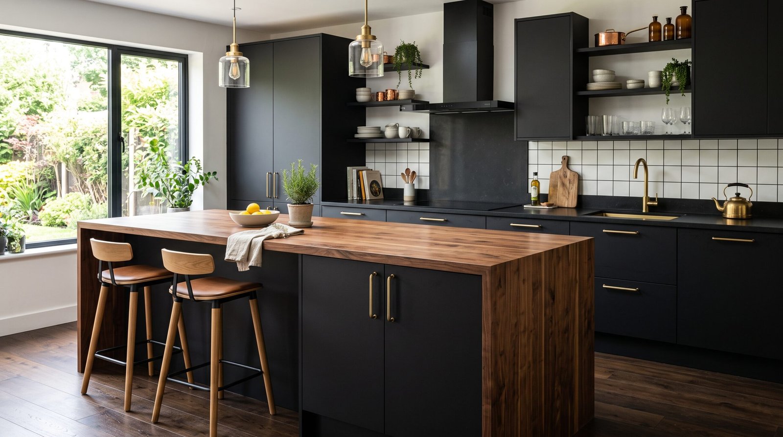 Kitchen with butcher block island 202608151239