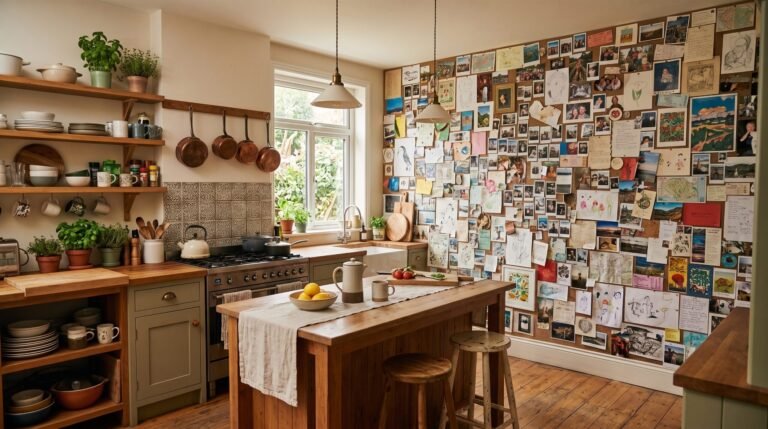 Kitchen with collage accent wall 202608051106