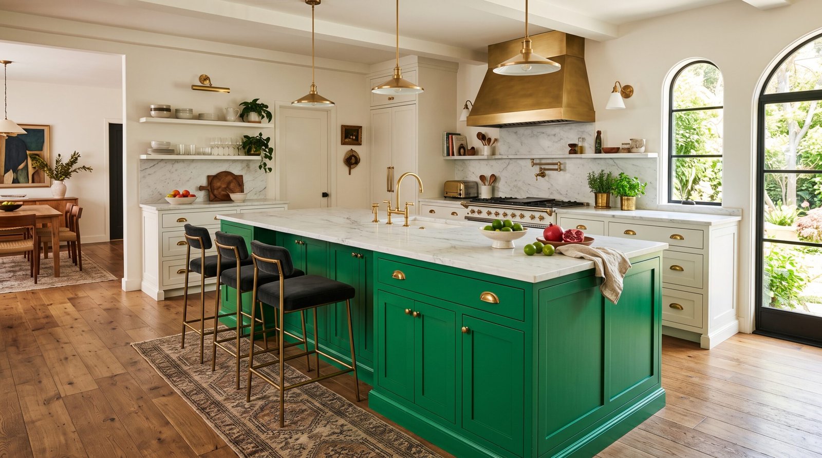Kitchen with emerald green island 202608120258