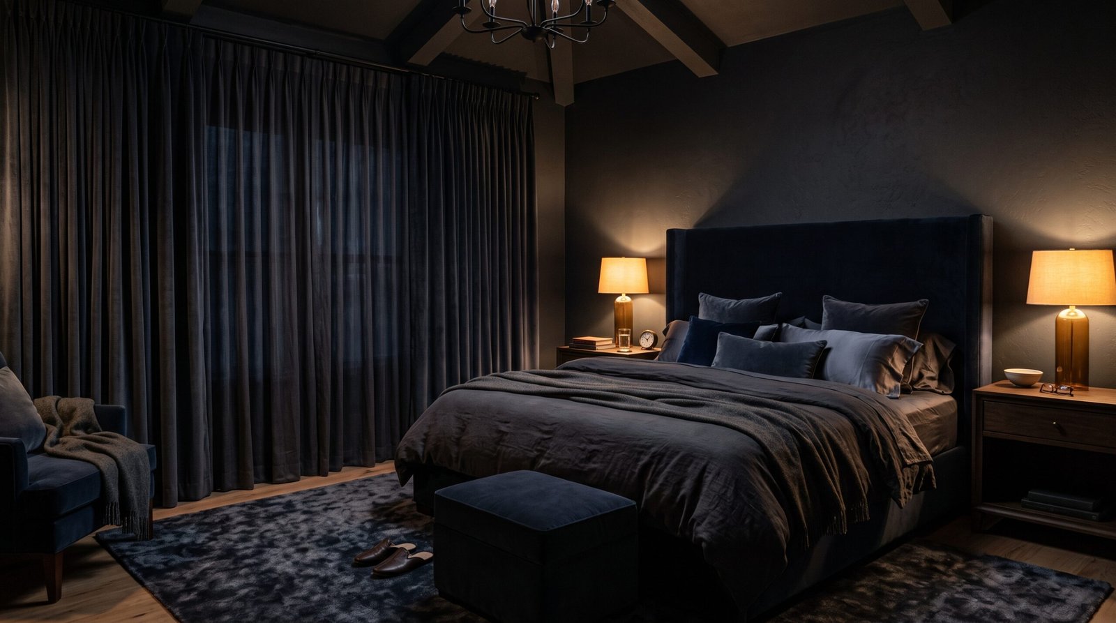 Luxurious dark bedroom with curt… 202608101738