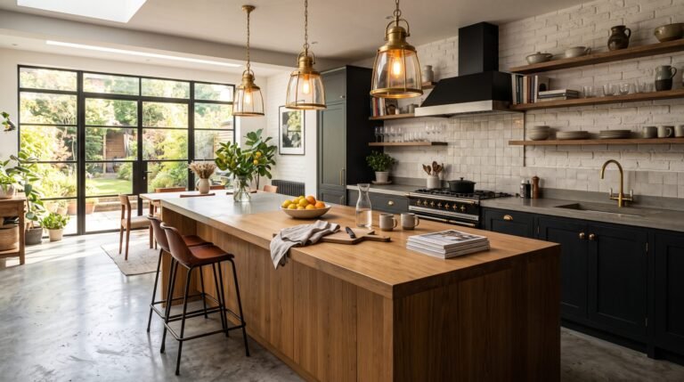 Modern kitchen with wood island 202607301224