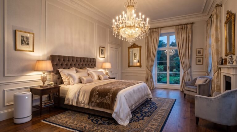 Opulent bedroom with air purifier 202608061153
